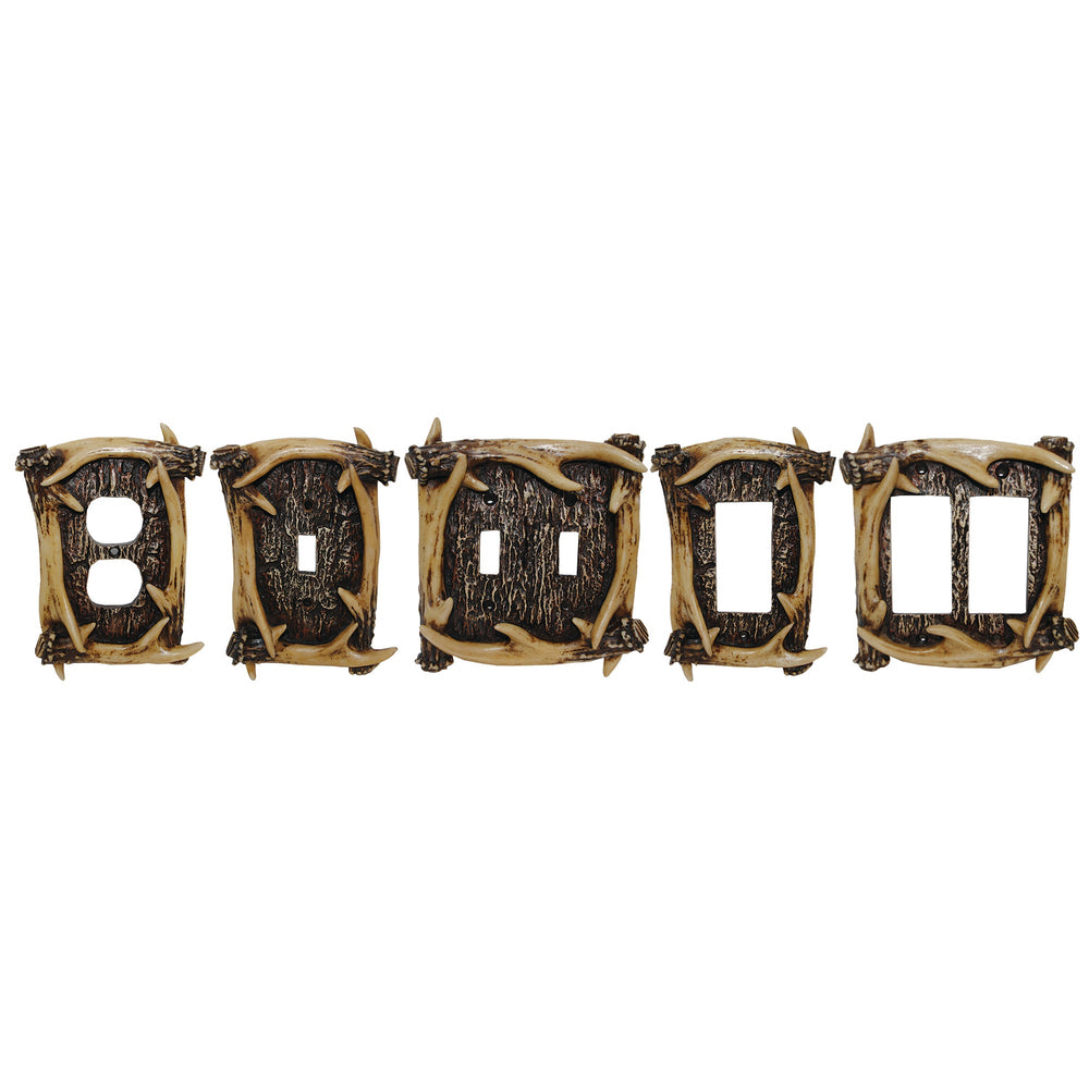 Hiend Accents Antler Outlet Cover Plate - Rustic Lodge Decor For Cozy Interiors, Hand-painted Resin Design Brown Resin Ld8200-so-oc