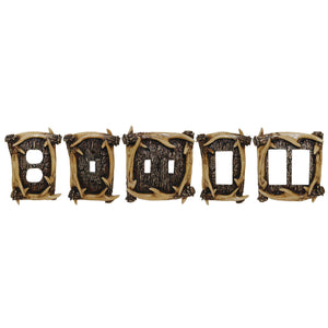 Hiend Accents Antler Double Wall Switch Plate - Rustic Hand-painted Design For Lodge-inspired Home Decor Brown Resin Ld8200-ds-oc