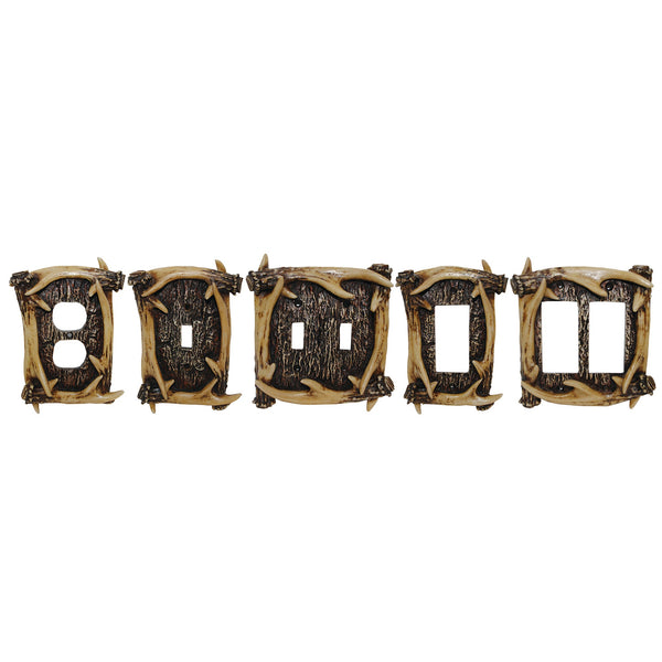 Hiend Accents Antler Double Wall Switch Plate - Rustic Hand-painted Design For Lodge-inspired Home Decor Brown Resin Ld8200-ds-oc