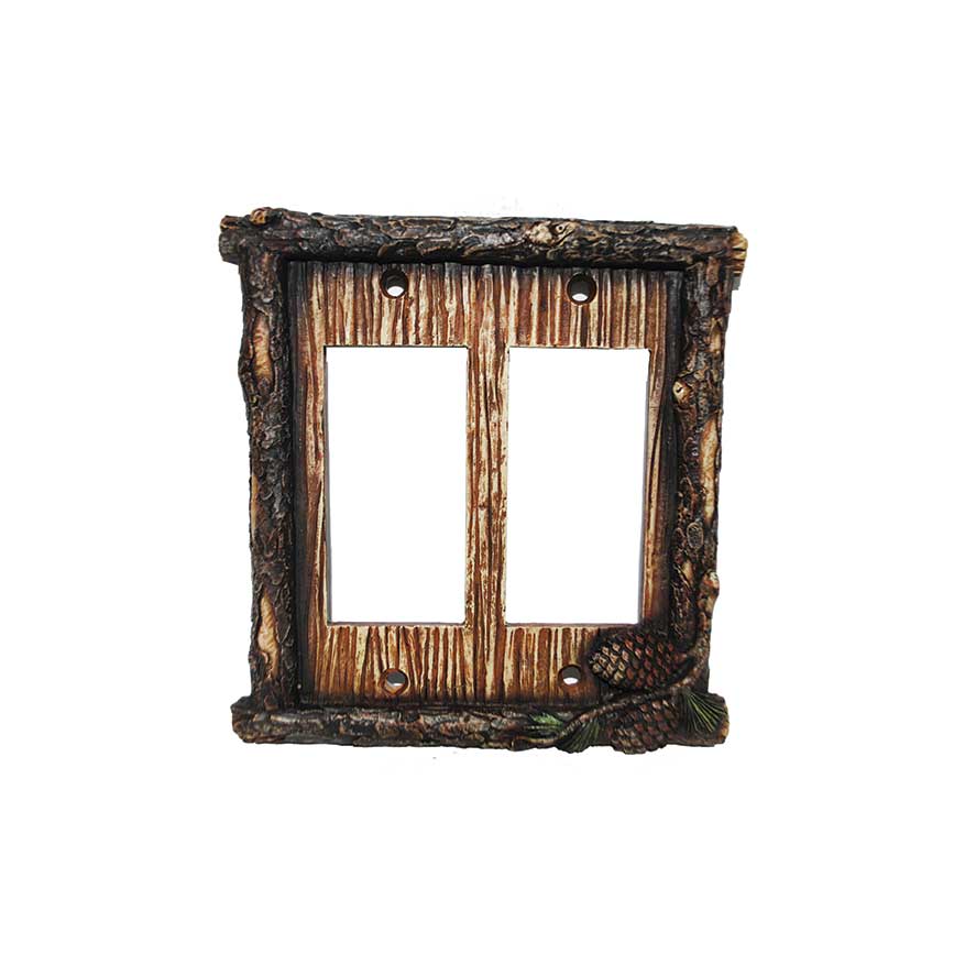 Hiend Accents Pine Cone Double Rocker Wall Switch Plate – Rustic Elegance For Nature-themed Home Décor Multi Resin Ld8202-dr-oc
