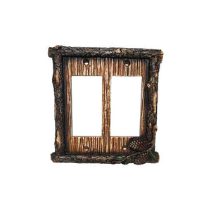 Hiend Accents Pine Cone Double Rocker Wall Switch Plate – Rustic Elegance For Nature-themed Home Décor Multi Resin Ld8202-dr-oc