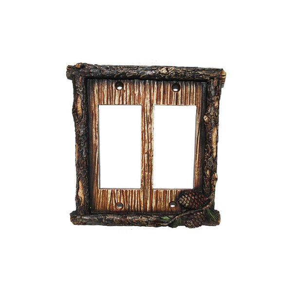 Hiend Accents Pine Cone Double Rocker Wall Switch Plate – Rustic Elegance For Nature-themed Home Décor Multi Resin Ld8202-dr-oc