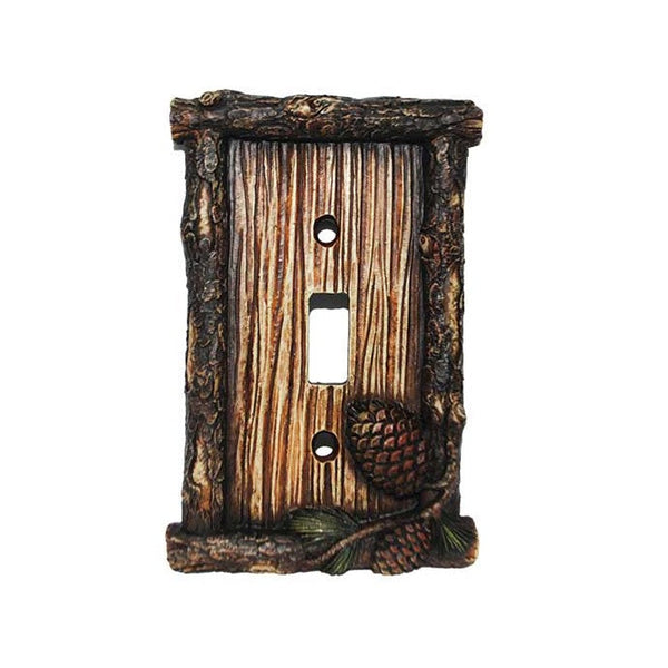 Hiend Accents Pine Cone Wall Switch Plate - Rustic Hand-painted Resin Cover For Nature-inspired Decor Multi Resin Ld8202-ss-oc