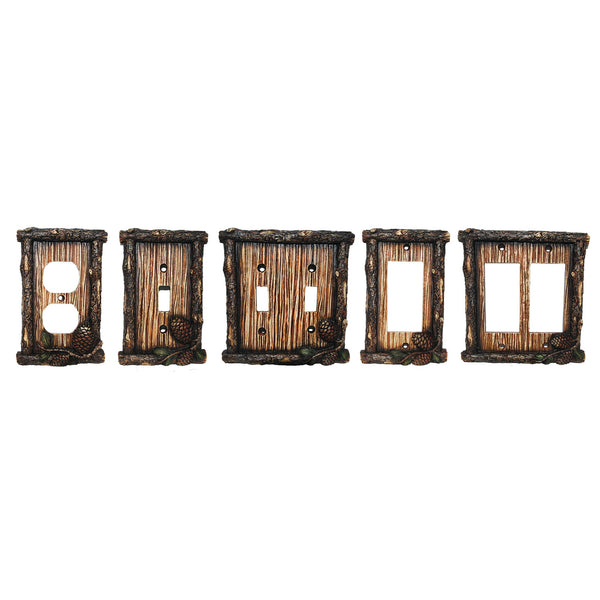 Hiend Accents Pine Cone Double Rocker Wall Switch Plate – Rustic Elegance For Nature-themed Home Décor Multi Resin Ld8202-dr-oc