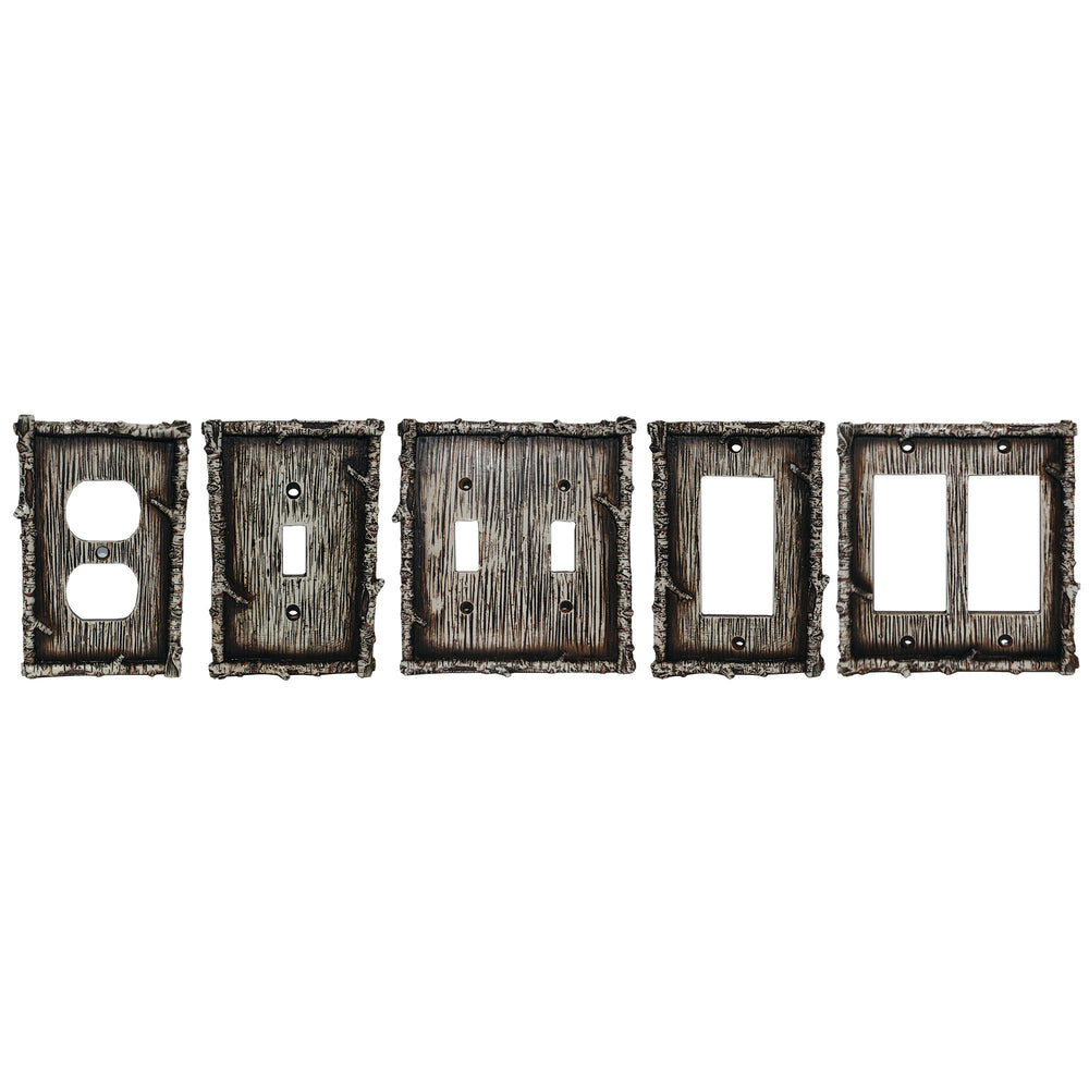 Hiend Accents Birch Twig Double Wall Switch Plate – Rustic Resin Design For Nature-inspired Home Décor Multi Resin Ld8203-ds-oc