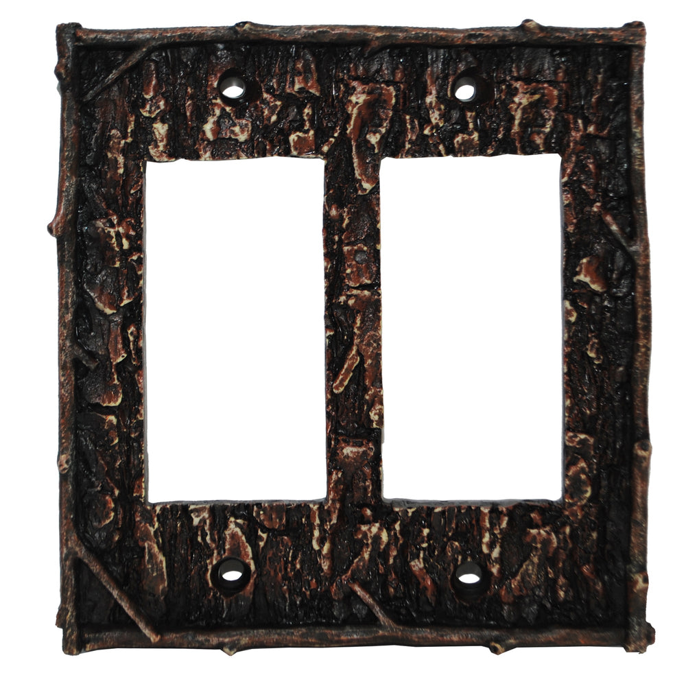 Hiend Accents Pine Bark Double Rocker Wall Switch Plate - Nature-inspired Decor For Rustic Home Aesthetics Multi Resin Ld8204-dr-oc