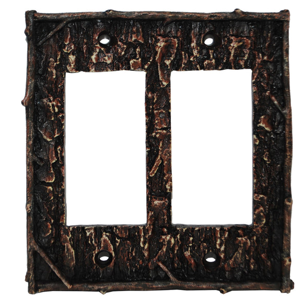 Hiend Accents Pine Bark Double Rocker Wall Switch Plate - Nature-inspired Decor For Rustic Home Aesthetics Multi Resin Ld8204-dr-oc