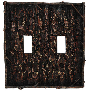 Hiend Accents Pine Bark Double Wall Switch Plate Cover - Rustic Nature-inspired Decor For Home Elegance Multi Resin Ld8204-ds-oc