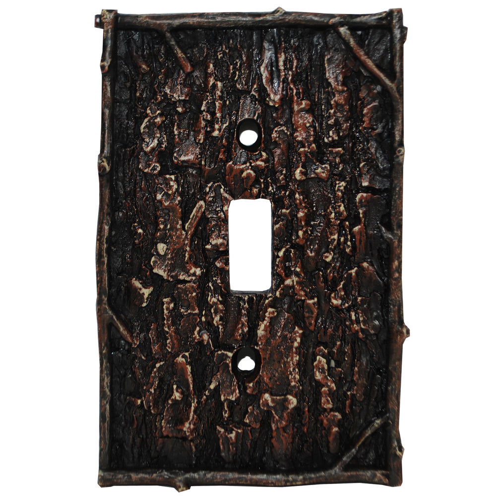 Hiend Accents Pine Bark Single Wall Switch Plate - Rustic Hand-painted Design For Cozy Home Decor Ideas Multi Resin Ld8204-ss-oc