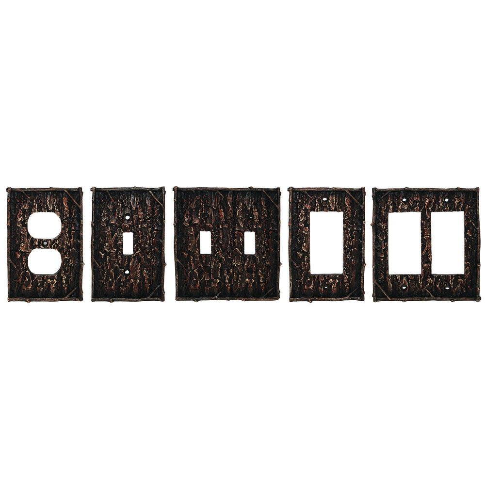 Hiend Accents Pine Bark Double Wall Switch Plate Cover - Rustic Nature-inspired Decor For Home Elegance Multi Resin Ld8204-ds-oc