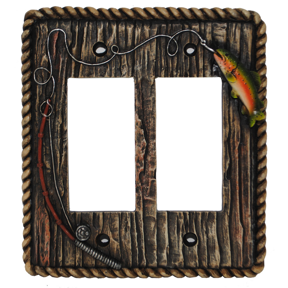 Hiend Accents Rainbow Trout Double Rocker Wall Switch Plate - Hand-painted Fishing Decor For Rustic Retreats Multi Resin Ld8205-dr-oc