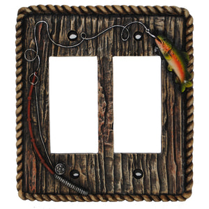Hiend Accents Rainbow Trout Double Rocker Wall Switch Plate - Hand-painted Fishing Decor For Rustic Retreats Multi Resin Ld8205-dr-oc