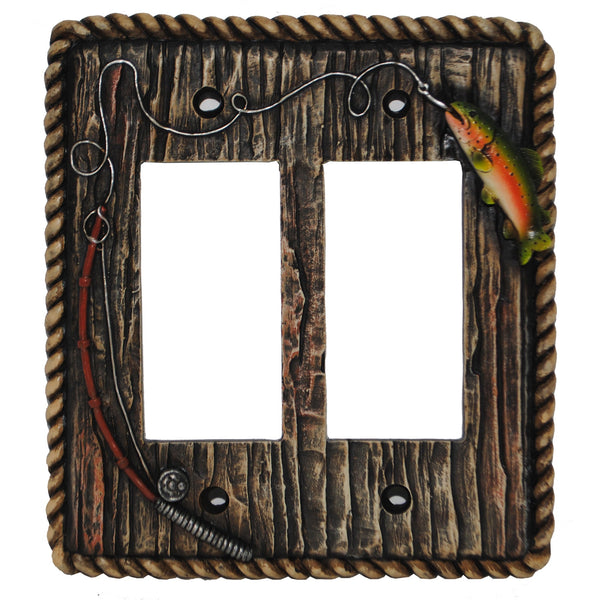 Hiend Accents Rainbow Trout Double Rocker Wall Switch Plate - Hand-painted Fishing Decor For Rustic Retreats Multi Resin Ld8205-dr-oc