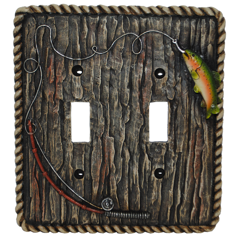 Hiend Accents Rainbow Trout Double Wall Switch Plate - Handcrafted Rustic Decor For Nature-inspired Homes Multi Resin Ld8205-ds-oc