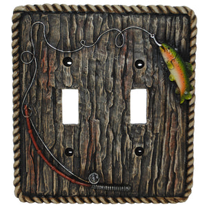 Hiend Accents Rainbow Trout Double Wall Switch Plate - Handcrafted Rustic Decor For Nature-inspired Homes Multi Resin Ld8205-ds-oc