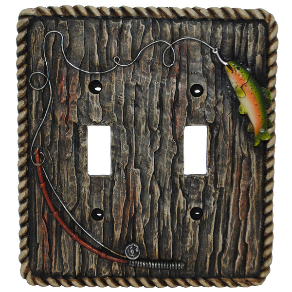 Hiend Accents Rainbow Trout Double Wall Switch Plate - Handcrafted Rustic Decor For Nature-inspired Homes Multi Resin Ld8205-ds-oc