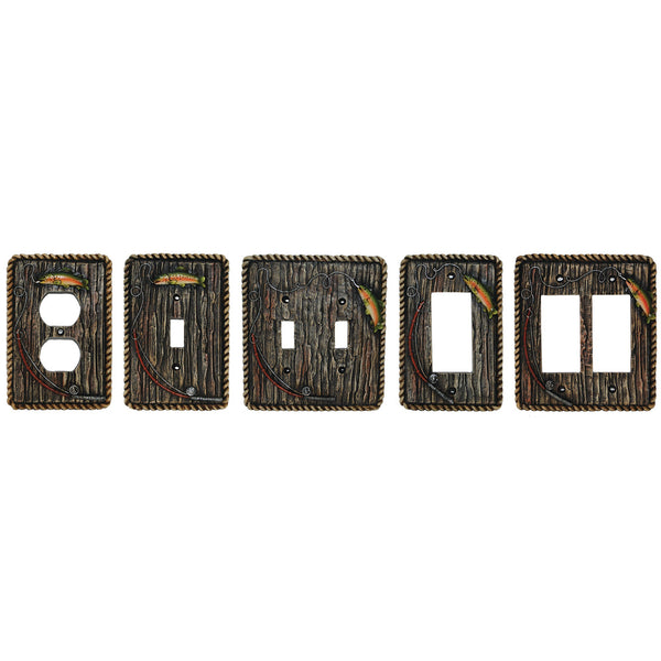 Hiend Accents Rainbow Trout Double Rocker Wall Switch Plate - Hand-painted Fishing Decor For Rustic Retreats Multi Resin Ld8205-dr-oc