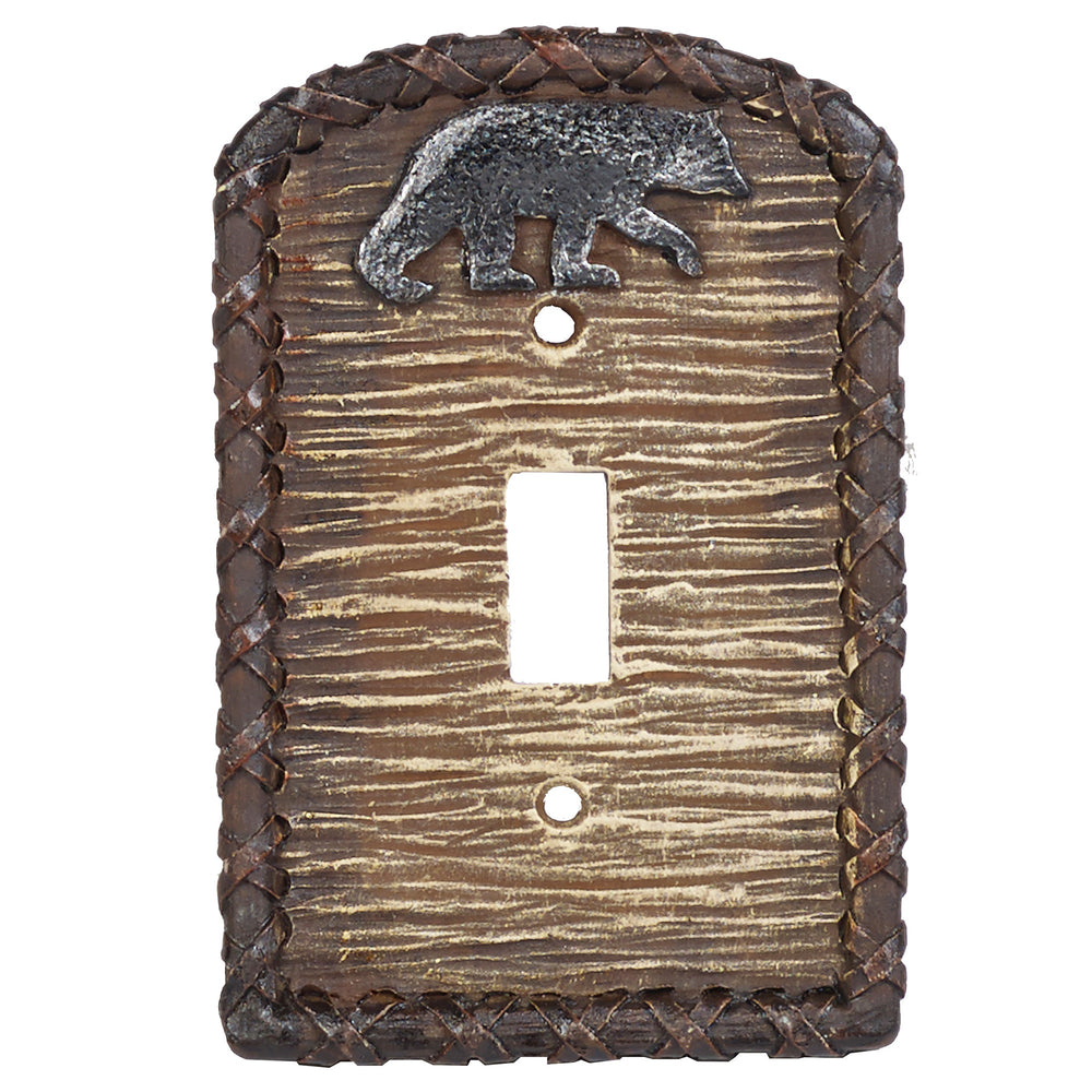 Hiend Accents Bear Single Wall Switch Plate - Rustic Resin Cover With Charming Black Bear Emblem For Home Decor Multi Resin Ld8206-ss-oc