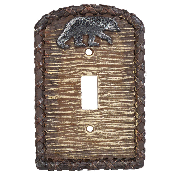 Hiend Accents Bear Single Wall Switch Plate - Rustic Resin Cover With Charming Black Bear Emblem For Home Decor Multi Resin Ld8206-ss-oc