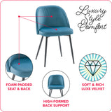 CorLiving Ayla Velvet Upholstered Side Chair in Blue Blue LDL-202-C