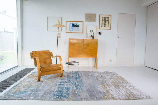 Louis de Pootere Atlantic Streaks 100% PET Poly Mechanically Woven Jacquard Flatweave Contemporary / Modern Rug Long Island Blu 7'10"