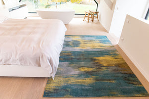 Louis de Pootere Atlantic Monetti 100% PET Poly Mechanically Woven Jacquard Flatweave Contemporary / Modern Rug Nymphea Blue 9'2" x 12'10"