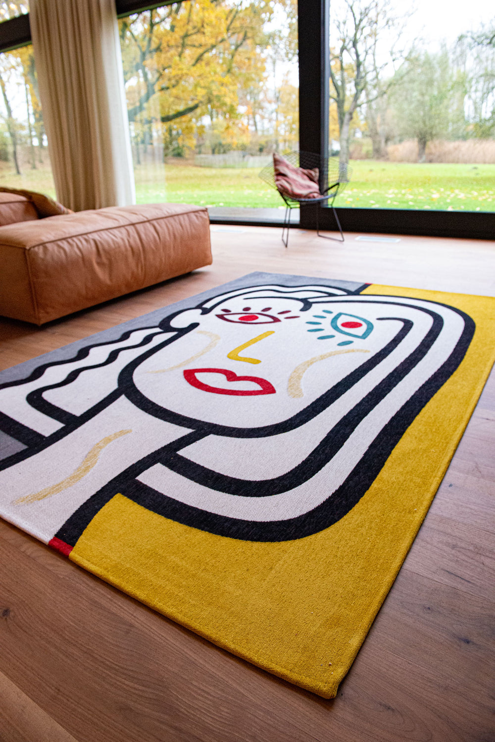 Louis de Pootere Gallery Dora 100% PET Poly Mechanically Woven Jacquard Flatweave Abstract Rug Dorado 7'10"