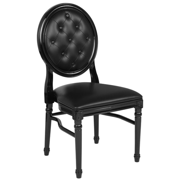 English Elm HERCULES King Louis Chair with Tufted Back - Elegant, Sturdy Design for Dining, Events & Offices Black Vinyl/Black Frame LE-B-B-T-MON-GG