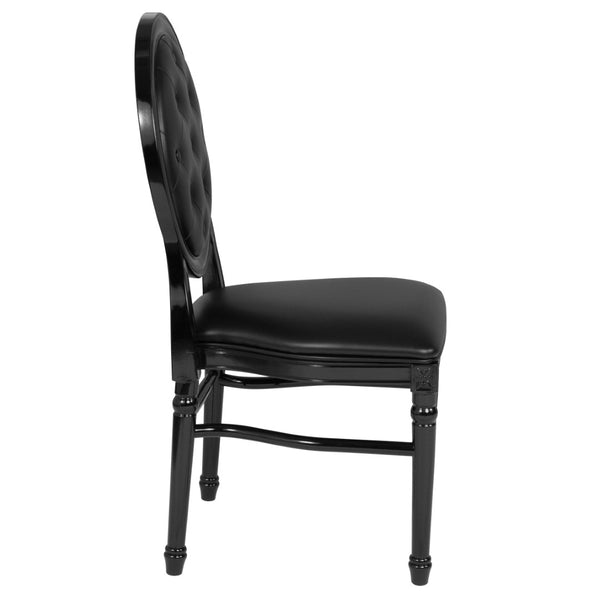 English Elm HERCULES King Louis Chair with Tufted Back - Elegant, Sturdy Design for Dining, Events & Offices Black Vinyl/Black Frame LE-B-B-T-MON-GG