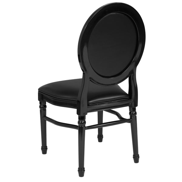 English Elm HERCULES King Louis Chair with Tufted Back - Elegant, Sturdy Design for Dining, Events & Offices Black Vinyl/Black Frame LE-B-B-T-MON-GG