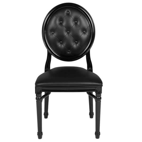 English Elm HERCULES King Louis Chair with Tufted Back - Elegant, Sturdy Design for Dining, Events & Offices Black Vinyl/Black Frame LE-B-B-T-MON-GG