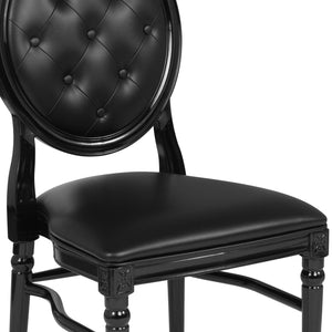 English Elm HERCULES King Louis Chair with Tufted Back - Elegant, Sturdy Design for Dining, Events & Offices Black Vinyl/Black Frame LE-B-B-T-MON-GG