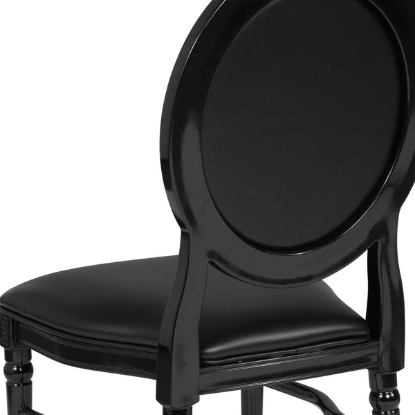 English Elm HERCULES King Louis Chair with Tufted Back - Elegant, Sturdy Design for Dining, Events & Offices Black Vinyl/Black Frame LE-B-B-T-MON-GG