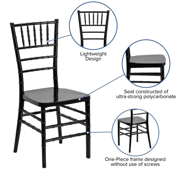 English Elm HERCULES Premium Stacking Chiavari Chair - Elegant Resin Seating for Weddings, Events & Rentals Black LE-BLACK-GG