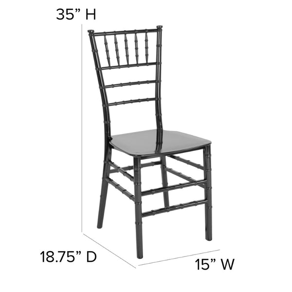 English Elm HERCULES Series Stacking Chiavari Chair - Elegant, Durable Seating for Events with Compact Storage Options Black LE-BLACK-M-GG