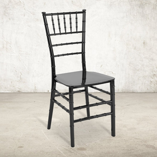 English Elm HERCULES Series Stacking Chiavari Chair - Elegant, Durable Seating for Events with Compact Storage Options Black LE-BLACK-M-GG