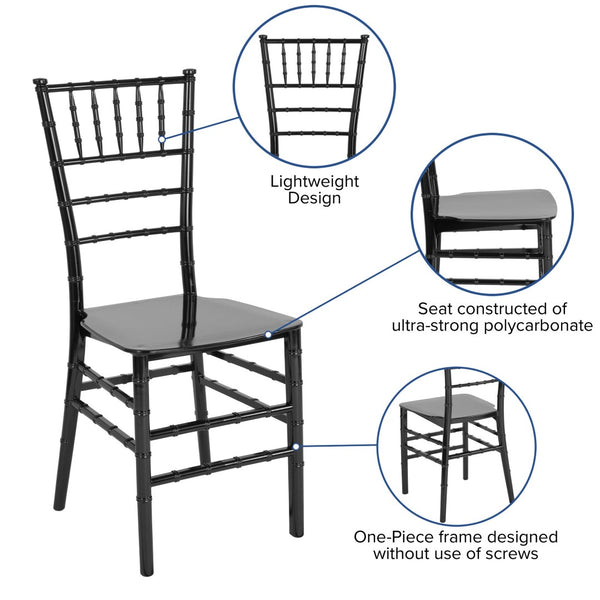 English Elm HERCULES Series Stacking Chiavari Chair - Elegant, Durable Seating for Events with Compact Storage Options Black LE-BLACK-M-GG