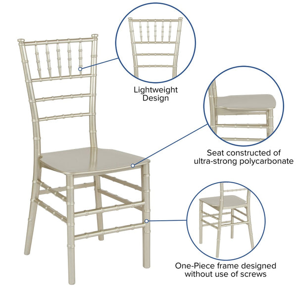 English Elm HERCULES Series Stacking Chiavari Chair - Elegant, Durable Seating for Events with Compact Storage Options Champagne LE-CHAMP-M-GG