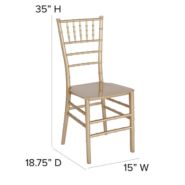 English Elm HERCULES Series Stacking Chiavari Chair - Elegant, Durable Seating for Events with Compact Storage Options Gold LE-GOLD-M-GG