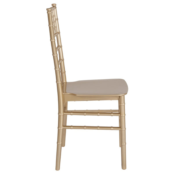 English Elm HERCULES Series Stacking Chiavari Chair - Elegant, Durable Seating for Events with Compact Storage Options Gold LE-GOLD-M-GG