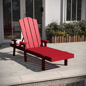 English Elm Sonora Commercial Grade Adjustable Adirondack Lounger with Cup Holder for Ultimate Comfort & Style Red LE-HMP-070-01-RED-GG