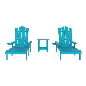 English Elm Sonora Commercial-Grade 3-Piece Adirondack Set with Adjustable Loungers and Side Table for Relaxation Blue LE-HMP-070-1035-BL-GG