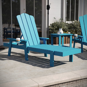 English Elm Sonora Commercial-Grade 3-Piece Adirondack Set with Adjustable Loungers and Side Table for Relaxation Blue LE-HMP-070-1035-BL-GG
