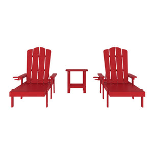 English Elm Sonora Commercial-Grade 3-Piece Adirondack Set with Adjustable Loungers and Side Table for Relaxation Red LE-HMP-070-1035-RD-GG