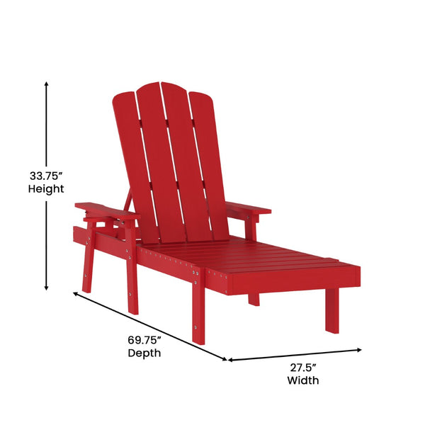 English Elm Sonora Commercial-Grade 3-Piece Adirondack Set with Adjustable Loungers and Side Table for Relaxation Red LE-HMP-070-1035-RD-GG