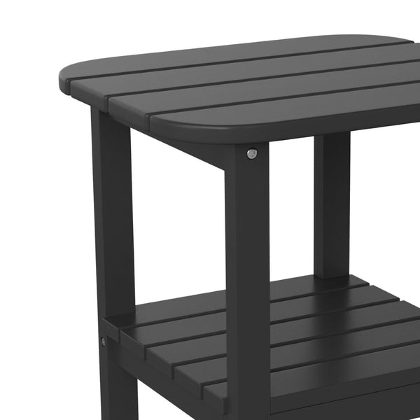 English Elm Newport HDPE 2-Tier Adirondack Side Table - Stylish All-Weather Accent for Indoor and Outdoor Spaces Black LE-HMP-1035-1517H-BK-GG