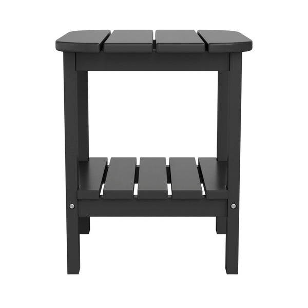 English Elm Newport HDPE 2-Tier Adirondack Side Table - Stylish All-Weather Accent for Indoor and Outdoor Spaces Black LE-HMP-1035-1517H-BK-GG