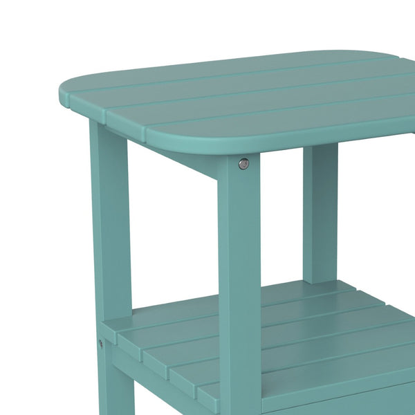 English Elm Newport HDPE 2-Tier Adirondack Side Table - Stylish All-Weather Accent for Indoor and Outdoor Spaces Blue LE-HMP-1035-1517H-BL-GG
