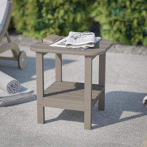 English Elm Newport HDPE 2-Tier Adirondack Side Table - Stylish All-Weather Accent for Indoor and Outdoor Spaces Brown LE-HMP-1035-1517H-BR-GG