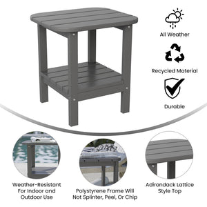 English Elm Newport HDPE 2-Tier Adirondack Side Table - Stylish All-Weather Accent for Indoor and Outdoor Spaces Gray LE-HMP-1035-1517H-GY-GG